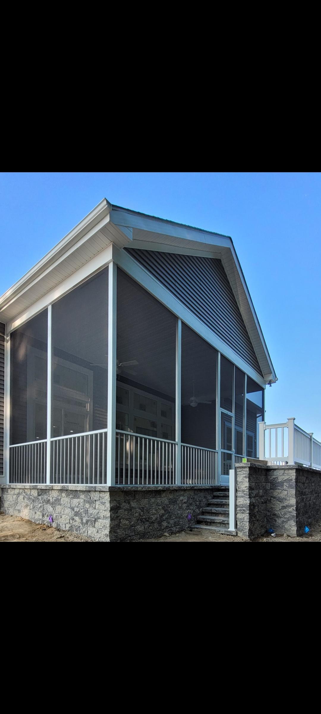 Modern Stone-Base Screened Porch